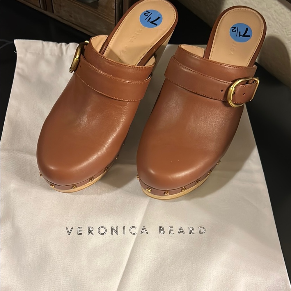 Veronica Beard Brown Leather Clogs